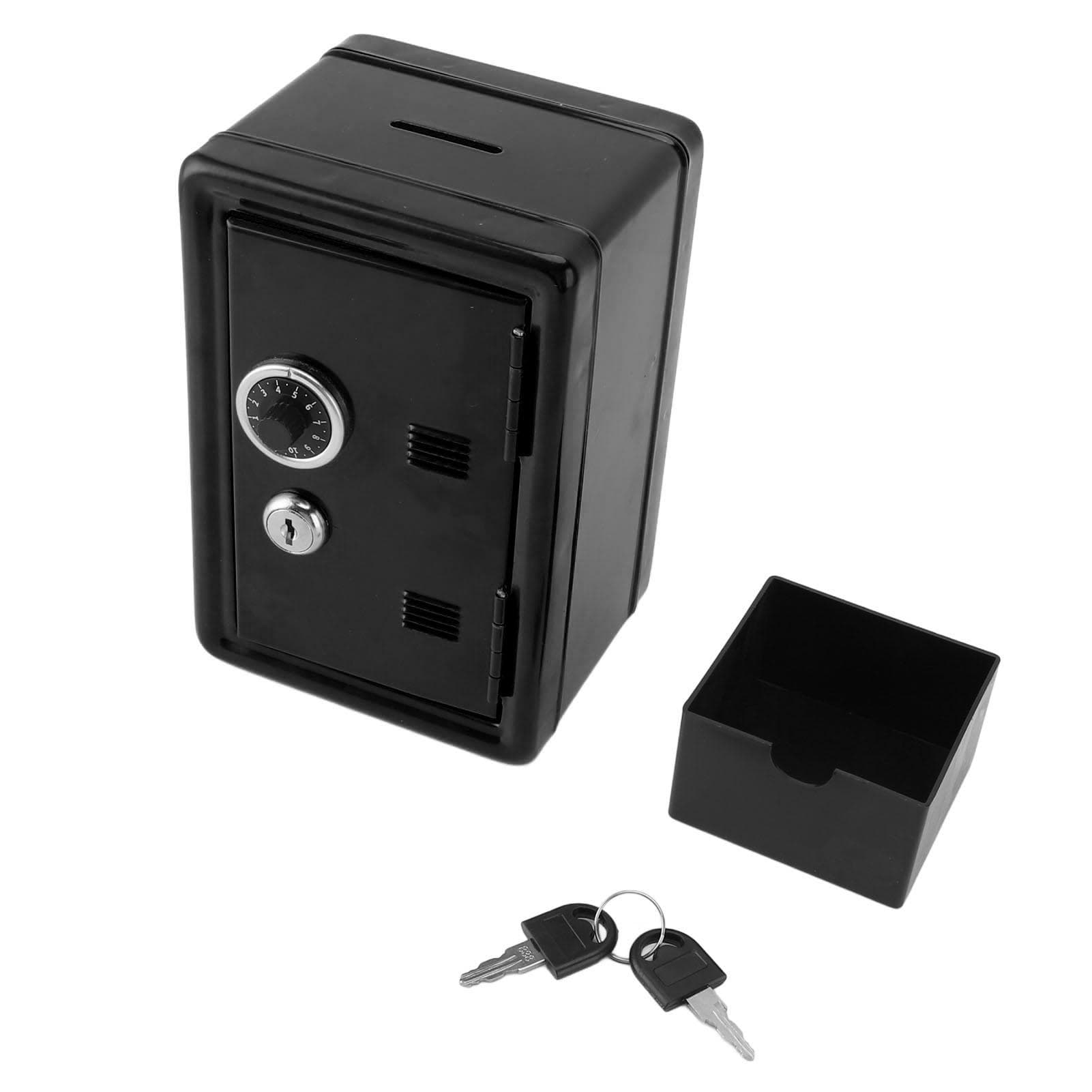 Money Bank Creative Cute Metal Vertical with Lock Keys Cash Coin Box for Home Use Blue