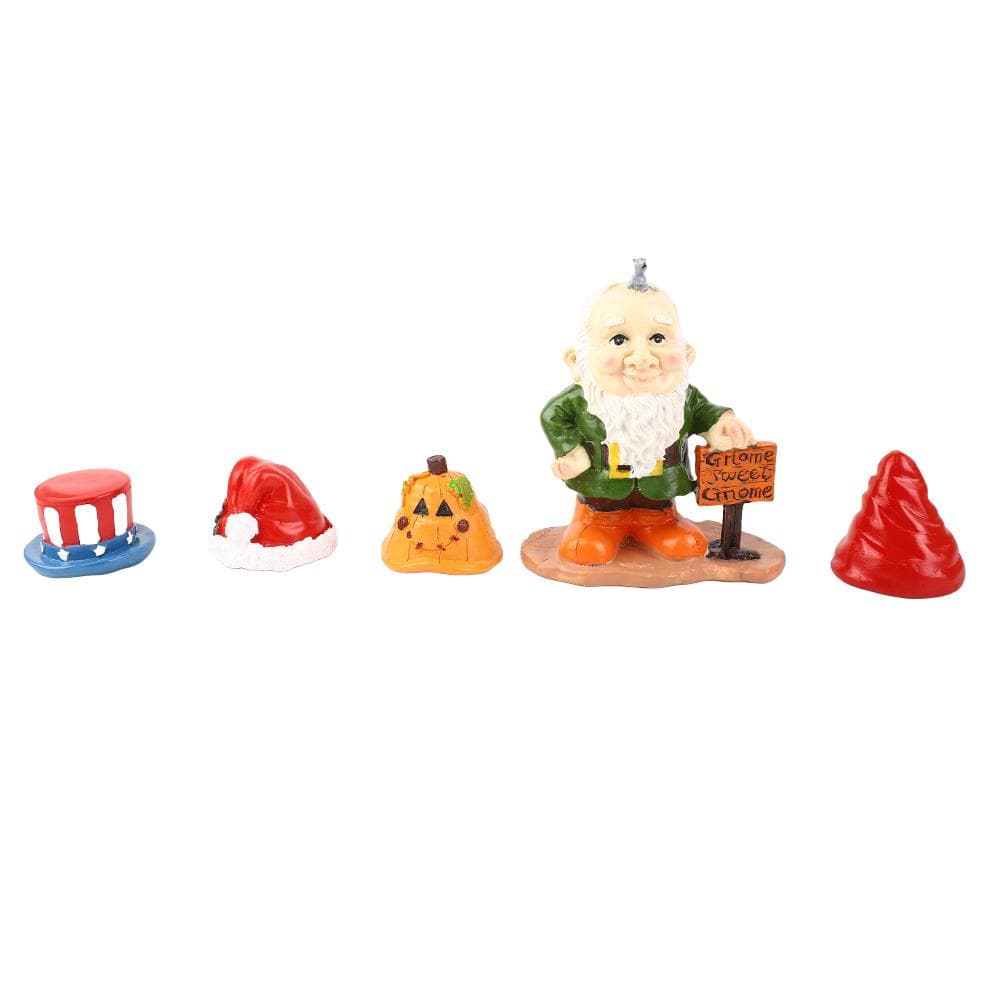 Resin Goblin Statue with 4PCS Replaceable Hats for Xmas Easter Independence Day Garden Decoration