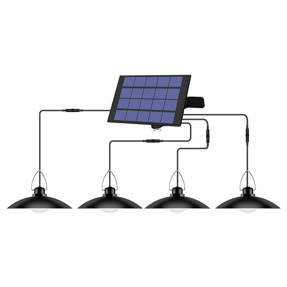 Solar Powered Pendants Light with Adjustable Panel Auto ON/OFF Lighting Sensor IP65 Water-resistant 4-head warm white