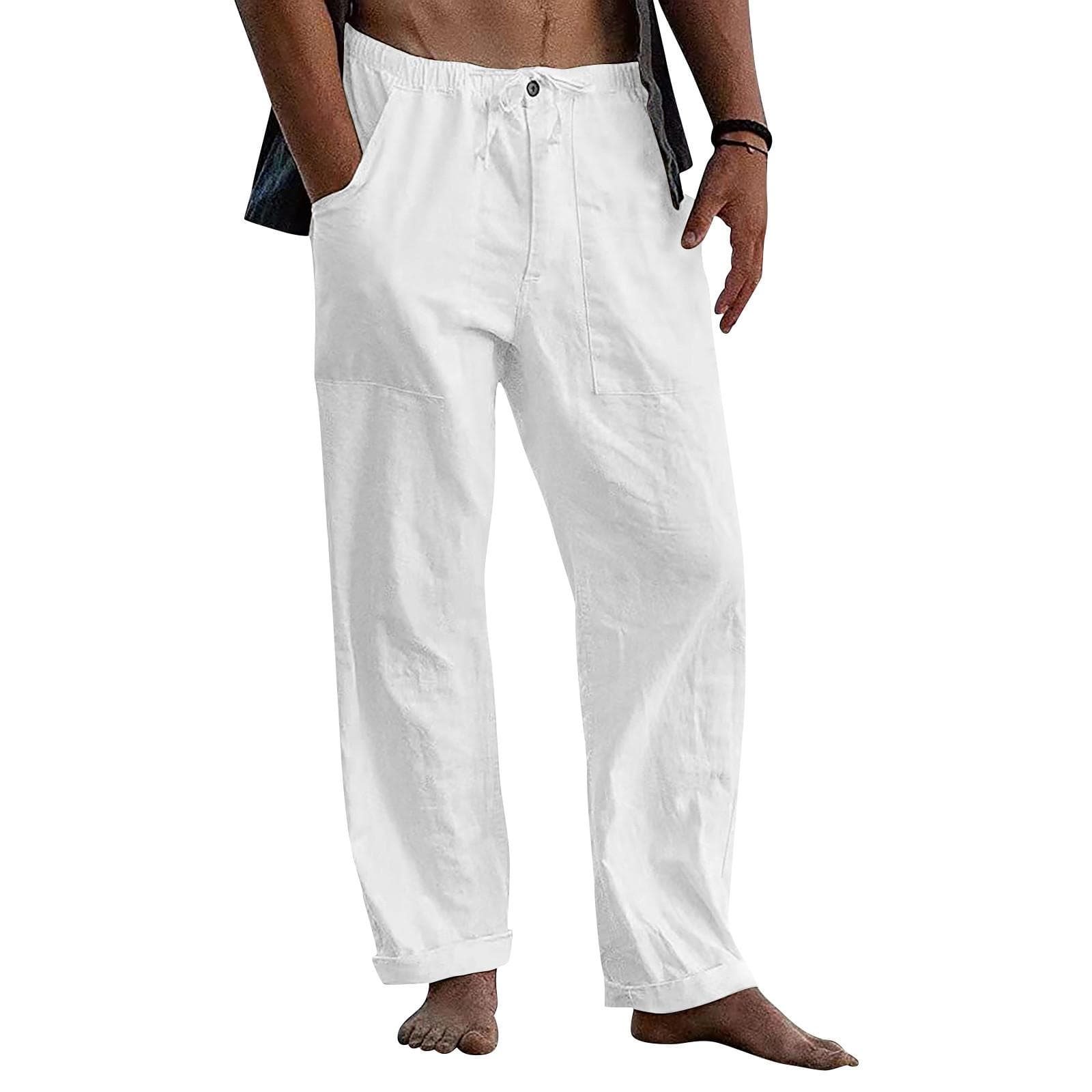 Linen Clothing For Men Natural Linen Pants For Men Contemporary Comfortable Quality Soft Linen Pocket Color Trousers L white