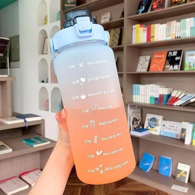 2L Portable Large-Capacity Water Bottle Time Marker Leak-Proof BPA Frosted Cup For Outdoor Sports Drinking Bottle With Straw