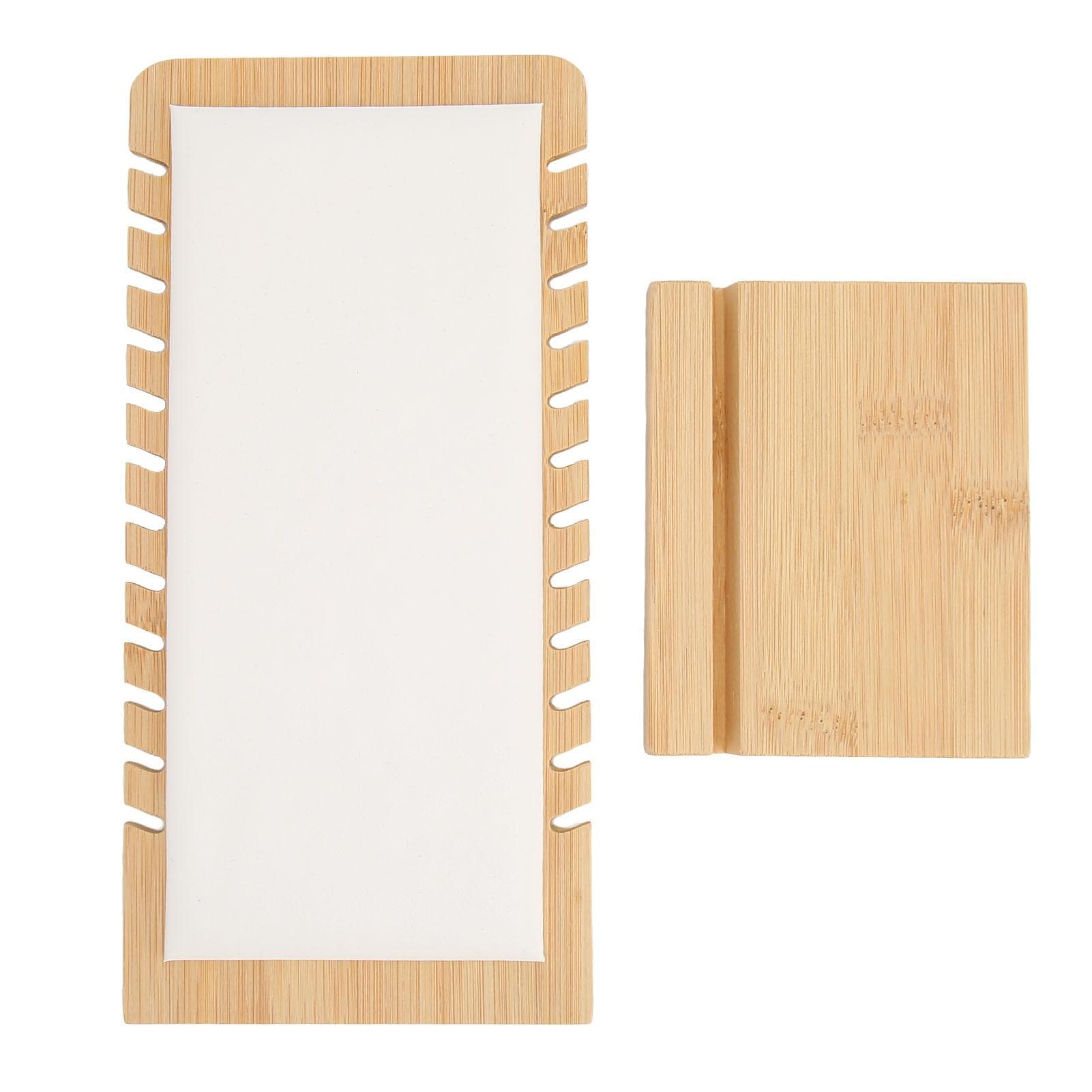 12 Slot Bamboo Necklace Display Stand White PU Panel Vertical Freestanding Jewelry Display Holder