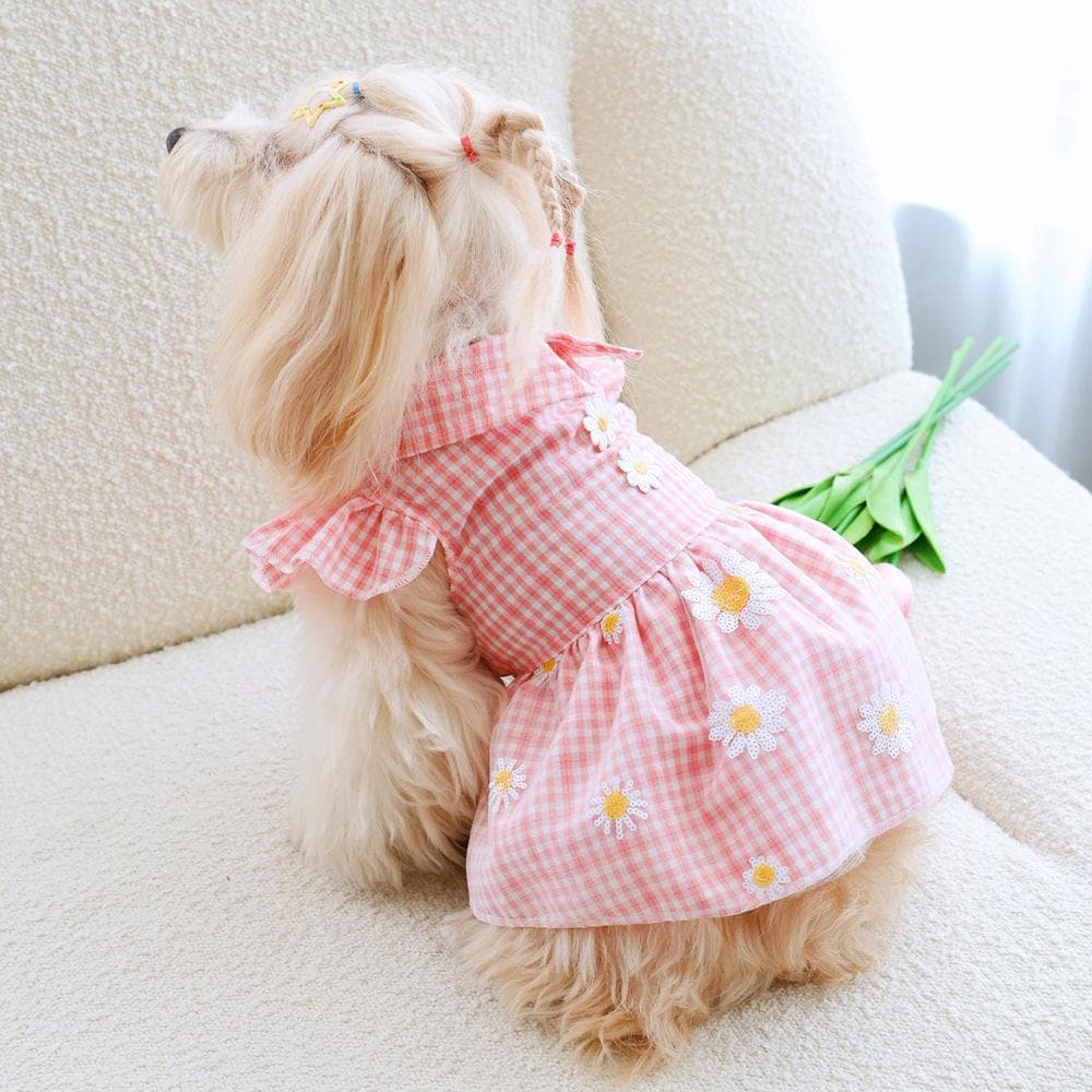 Fashionable Creative Floral & Plaid Print Stylish Pet Skirt S pink