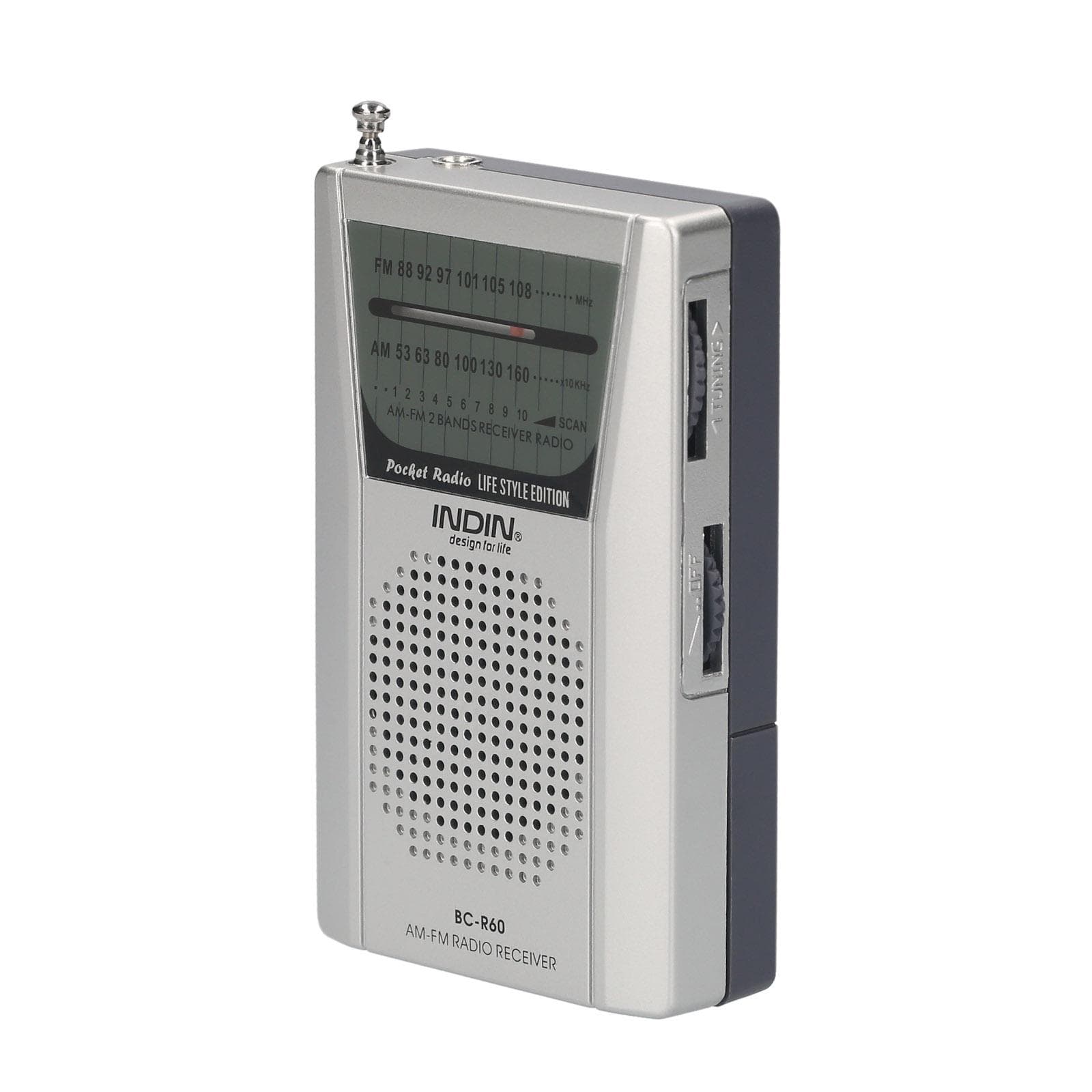 INDIN BC-R60 AM FM Battery Operated Portable Pocket Radio Mini Radio Music Player silver