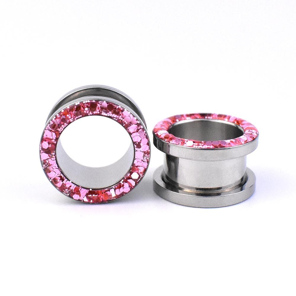 2Pcs 3-30mm Twinkle Hollow Ear Gauges Plugs and Tunnels Screw Ear Stretcher Expander Body Piercing Jewelry 5mm pink