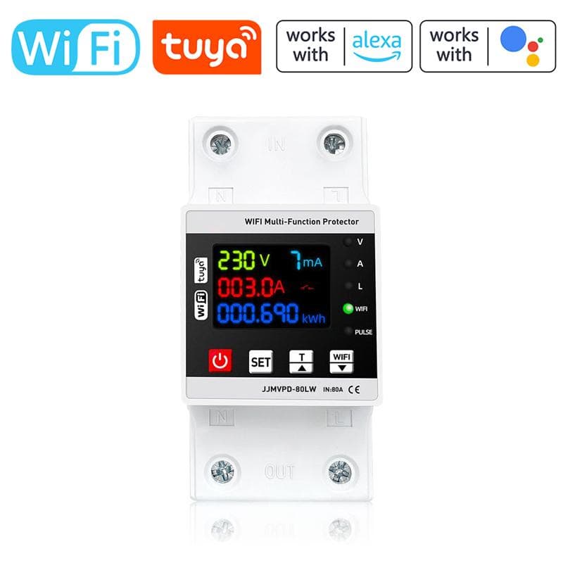 Multifunctional 80A Automatic Reclosing Protector Power Adjustable Electric Source Protecting Tuya WiFi version multicolour