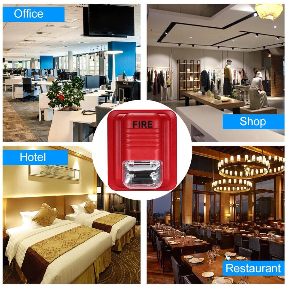 Fire Alarm Warning Strobe Siren Horn Sound & Strobe Alert Security System for Home Office Hotel red