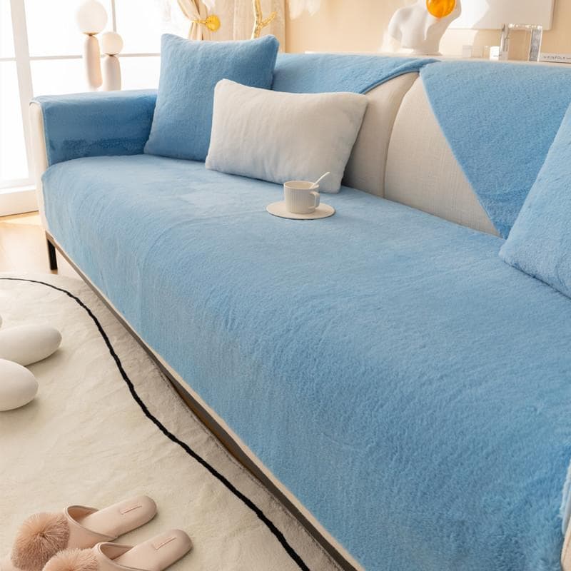 Rabbit Plush Sofa Cover Warm Winter Sofa Towel Covers Non-slip Universal L Shape Couch Mat Blanket Seat Cushion for Living Room 70x70cm 1pcs