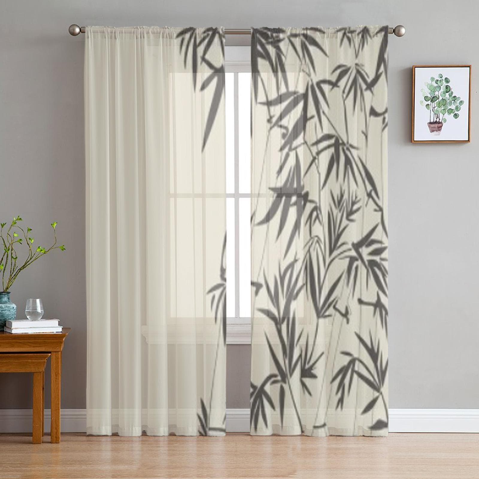 Abstract Floral With A Bamboo Tulle Sheer Curtains for Living Room the Room Bedroom Kitchen Decoration Voile Organza Curtains 135W x 114H(cm)