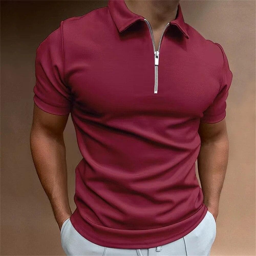 Simple Polo Shirt For Men Solid Golf Clothing Daily Casual High Quality Zip Polo Shirts Summer Breathable Quick Dry Men Clothing L wine red