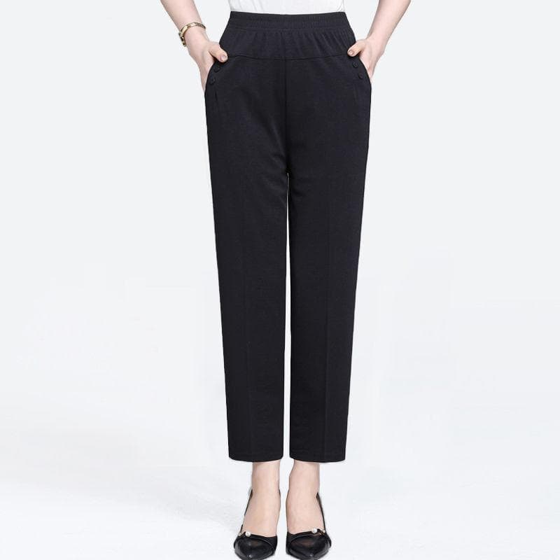 Women's Summer Thin Ice Silk Mom Pants Cropped Women's Pants M black