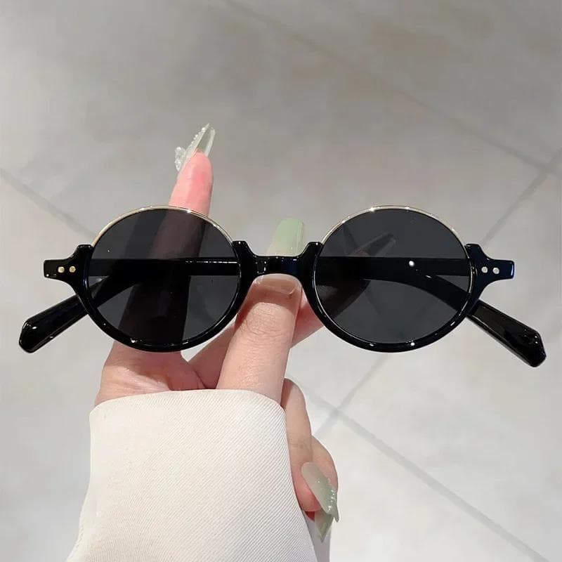 Small Frame Rice Nail Oval Sunglasses New Half Frame Round Glasses European American Trend Retro