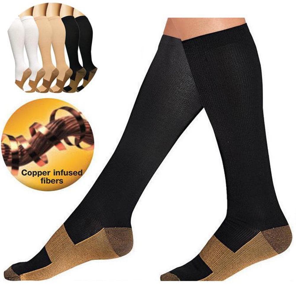 Mens Womens Anti-Fatigue Compression Unisex Flight Travel Socks Anti Swelling S/M black