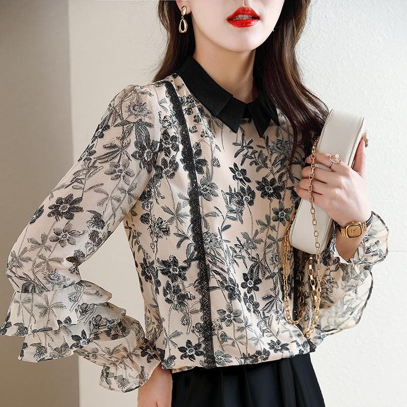 New Ruffled Shirt Design Niche Style Fashionable Shirt Large Size Age-reducing Loose Shirt for Women 3XL