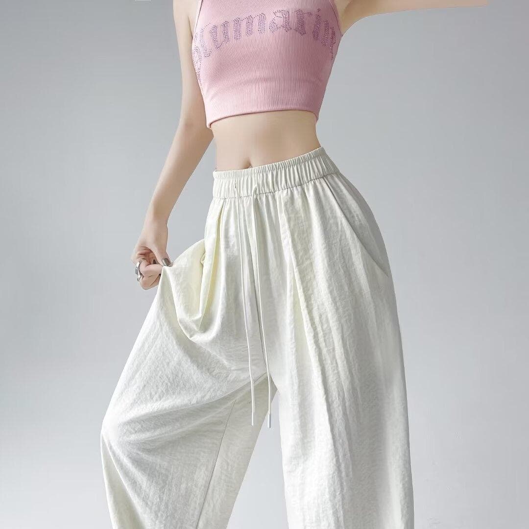 Solid Color Wide-leg Pants for Women In Summer New Thin High Waist Loose Straight Draping Casual Yamamoto Pants 3XL white