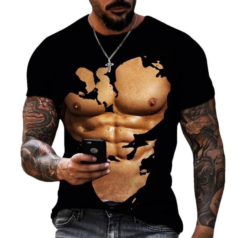Muscle Men T-shirt Abdominal Muscle3D Printed Men's Fashion Personality Short Sleeve Summer Cool Streetwear Oversized Tops 3XL