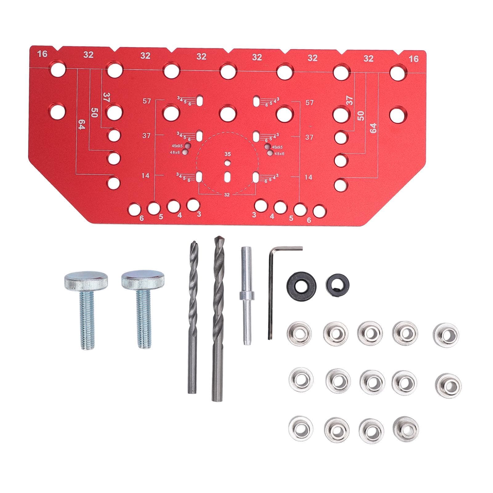 2 in 1 Shelf Pin Hinge Jig 35mm Aluminum Alloy Cabinet Shelf Hole Jig with 1/4 Inch 5mm Drill Bits black