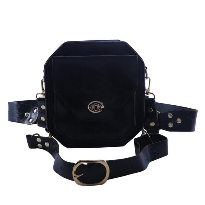 Women's PU Waist Bag Small Square Hip Packs Cross Multi-function Outdoor Leg Phone Pouch None black