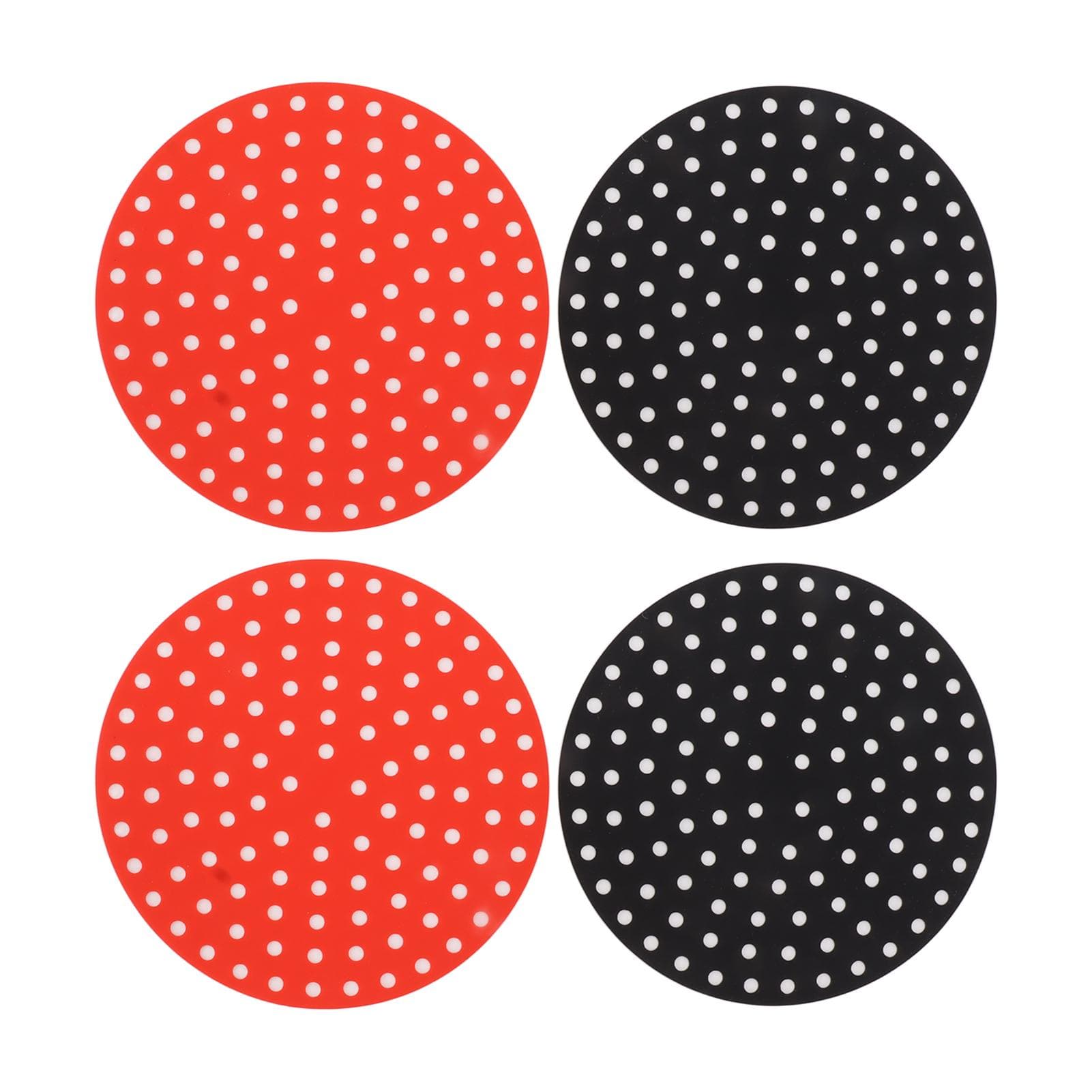 4PCS Round Air Fryer Mat High Temperature Resistant Oilproof Reusable Silicone Air Fryer Liner for 2 X 23cm/9.1in Red, 2 X 23cm/9.1in Black