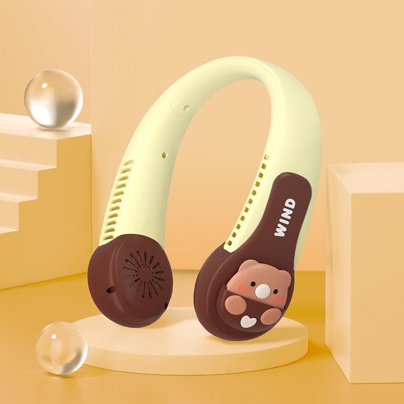 3000mAh Hanging Neck Fan Portable Bladeless Fan Personal Wearable Neckband Leafless Fan USB Rechargeable Fan Mini Necklace Fan brown
