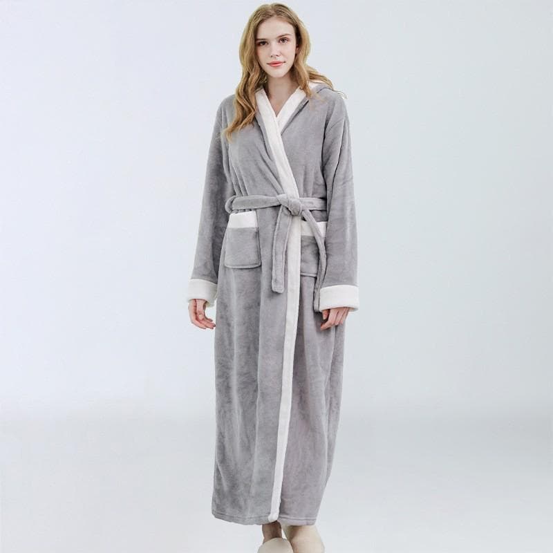 Autumn Winter Ladies Soft Bathrobe New In Flannel Long Thick Nightgown Loungewear Plus Size Comfortable Pajamas Warm Sleepwear XL grey