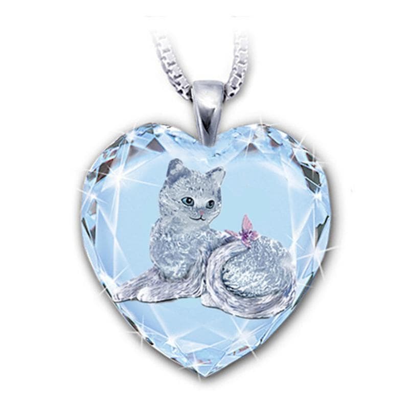 Cute Cat Heart-shaped Pendant Necklace Necklace Personality Playful Kitten Pendant Birthday Anniversary Jewelry Gift silver