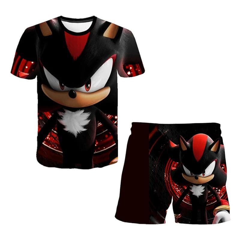 2025 MINISO New boys and girls super sonic Tshirts+shorts  Harajuku Sonic print suit T-shirt + shorts fashion street style children's short sleeves 130