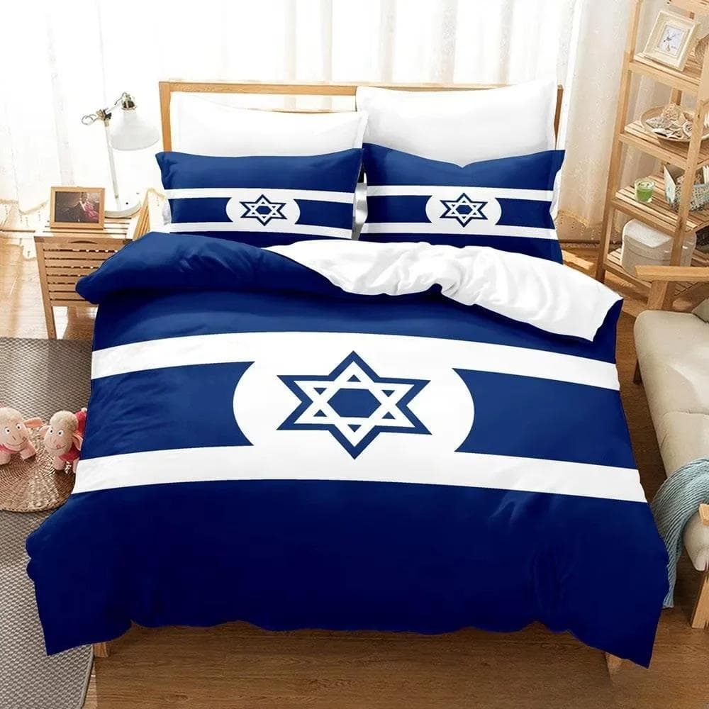 New 3d Print Israel flag Bedding Set Duvet Cover 1 Duvet Cover 2 Pillowcases Adult and Kids Bedding Set Luxury Children's Gifts AU Single 140x210cm