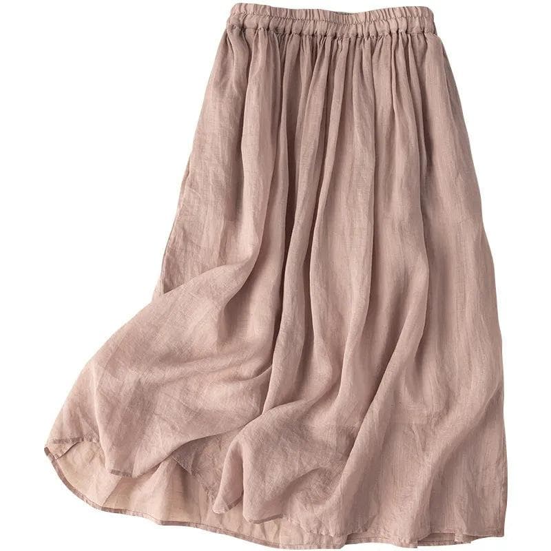 Women's 2024 Mid-Length Linen Retro Hanfu Skirt - High-End Solid Color Fairy Style XL 125-145 cm