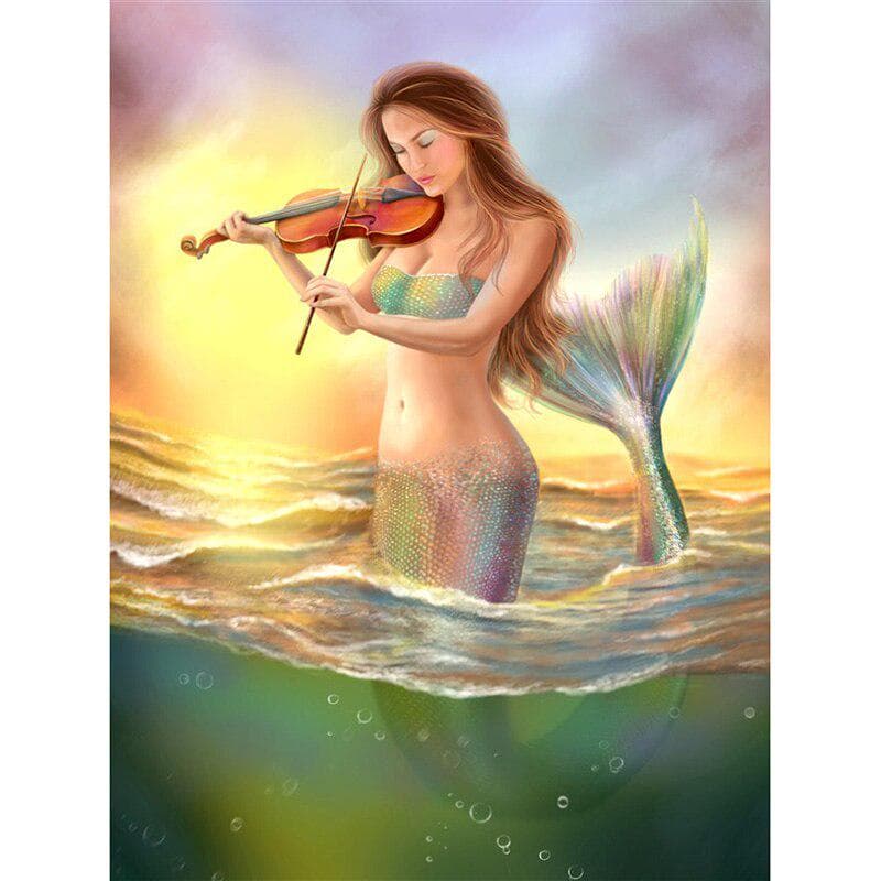Full Round Drill Diamond Embroidery Musical Mermaid 5D DIY Diamond Painting Cross Stitch Rhinestone 20X30CM