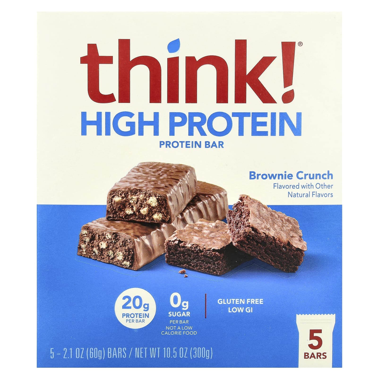 Think!, High Protein Bar, Brownie Crunch, 5 bars, 60g (2.1oz) each