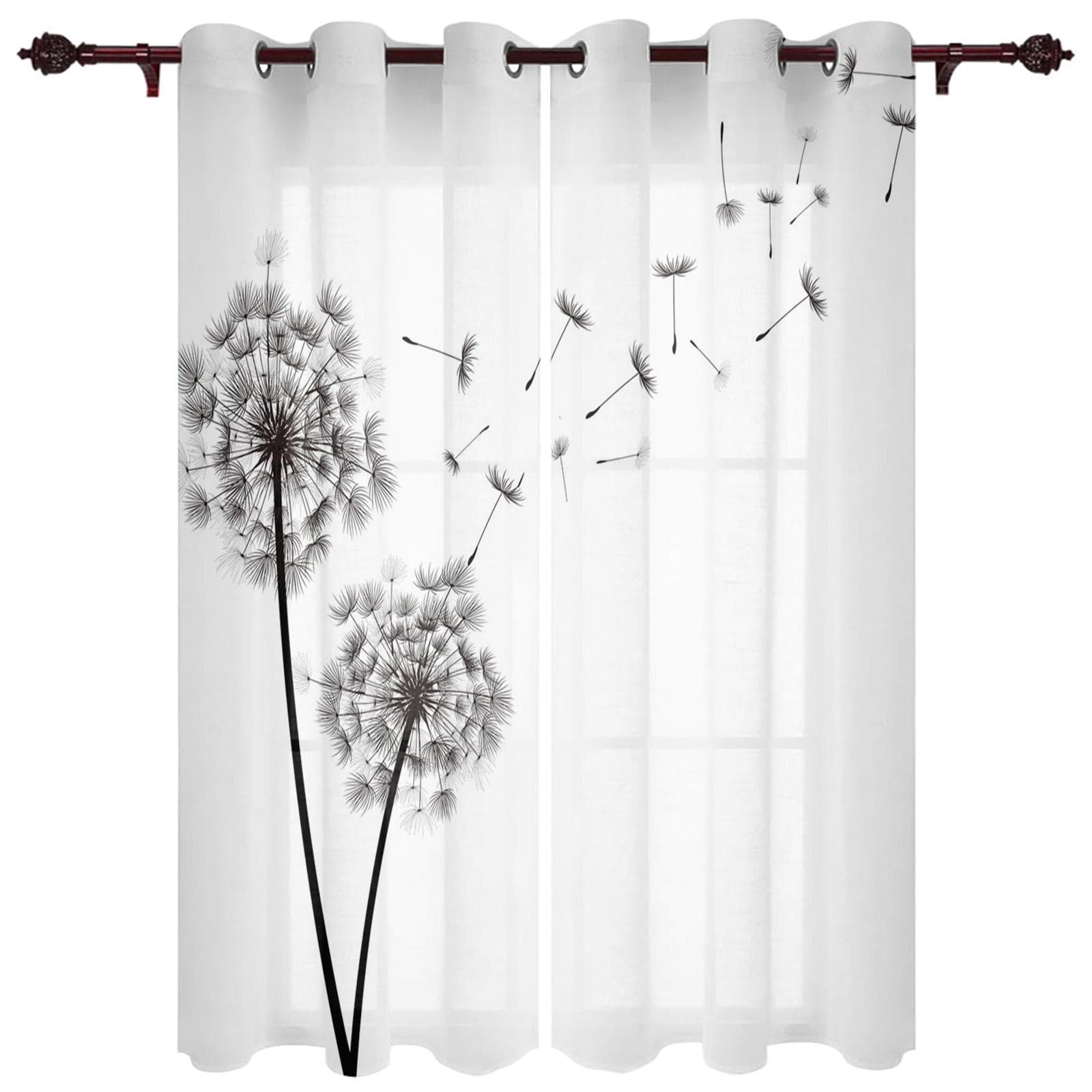 Dandelion Black And White Window Curtain For Living Room Bedroom Luxury Home Kitchen Decor Items Curtains 135W x 60H(cm)