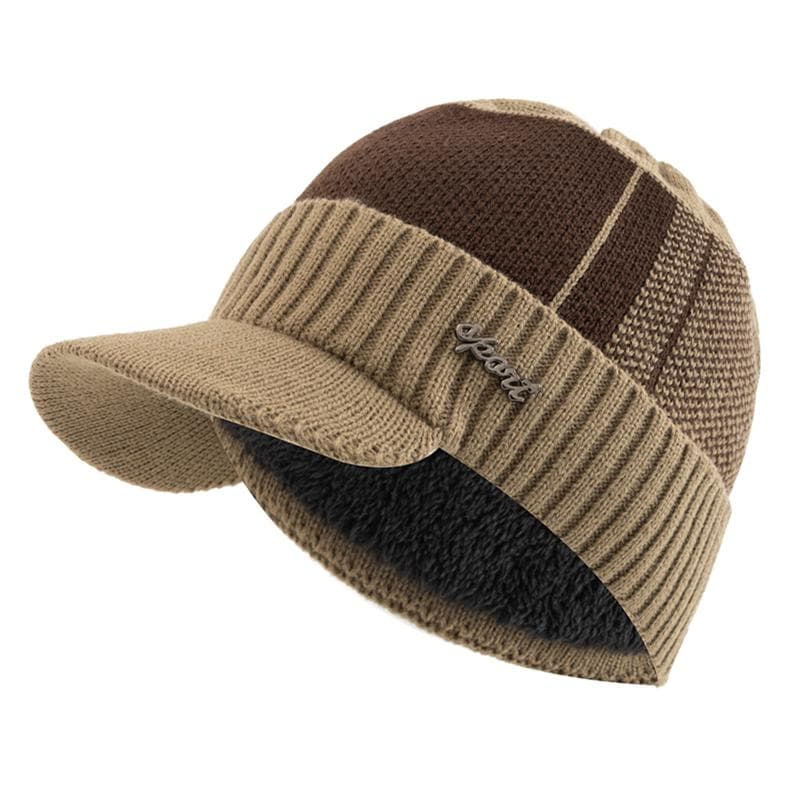 Fur-Lined Warm Winter Stylish Beanie Hat with Wool Brim for Men and Women 54cm-62cm khaki