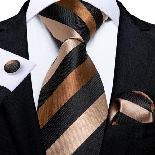 DiBanGu Red Blue Gold Gray Mens Silk Stripped Woven Tie Necktie Hanky Cufflinks N-0585