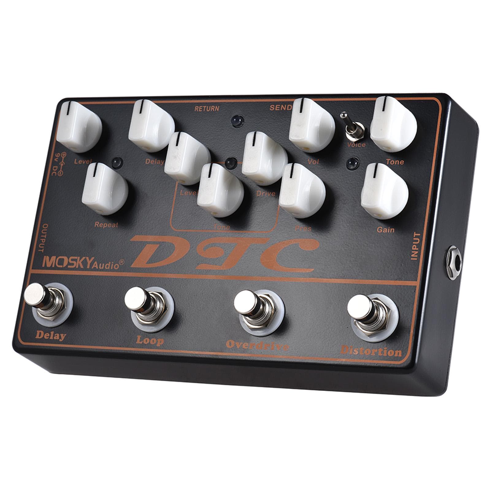 MOSKY DTC 4-in-1 Electric Guitar Effects Pedal Distortion + Overdrive + Loop + Delay MOSKY black
