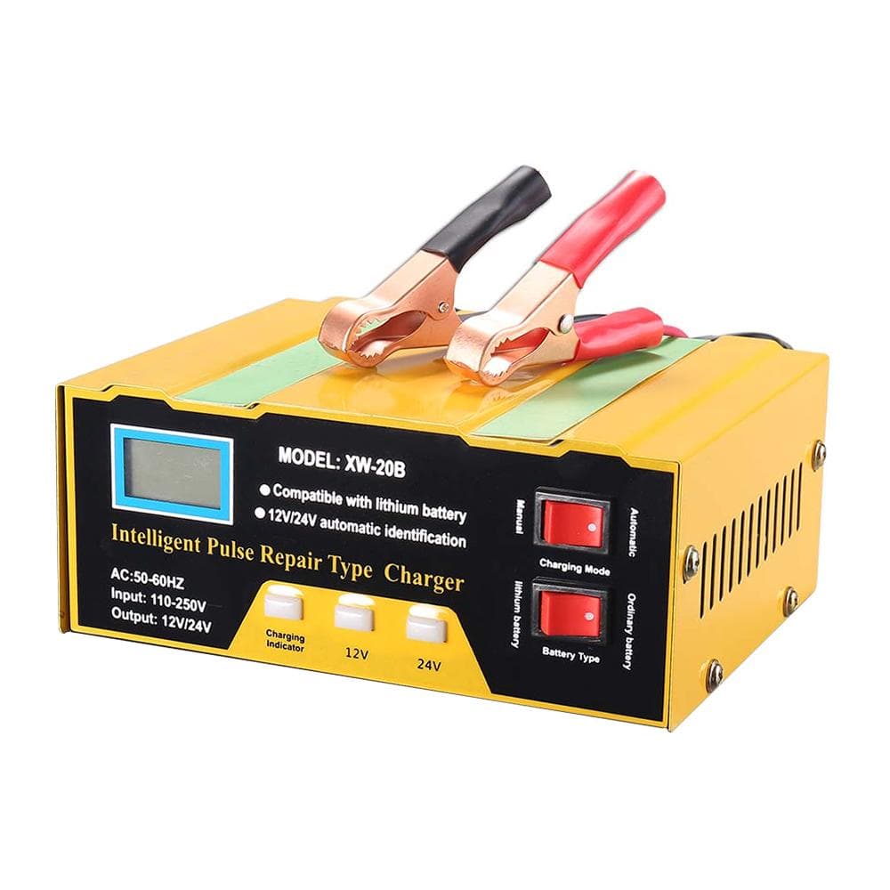 12V/24V Battery Charger Intelligent Pulse Repair Type Charger with Digital Display for Car Cell EU Plug