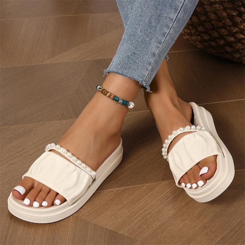 New Summer Style Fashionable and Comfortable Solid Color Simple Pearl Thick-soled Flip-flops for Home and Outdoor Wear 38