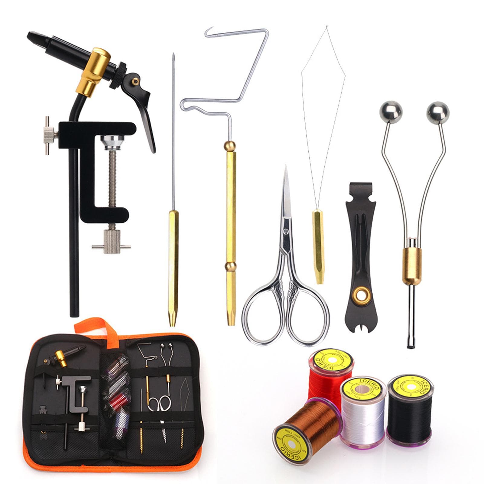 Fly Tying Tools Kit with Fly Tying Threader Needle Whip Finisher Scissors Fly Tying Kits for Flying 20.5cm binding hook pliers set