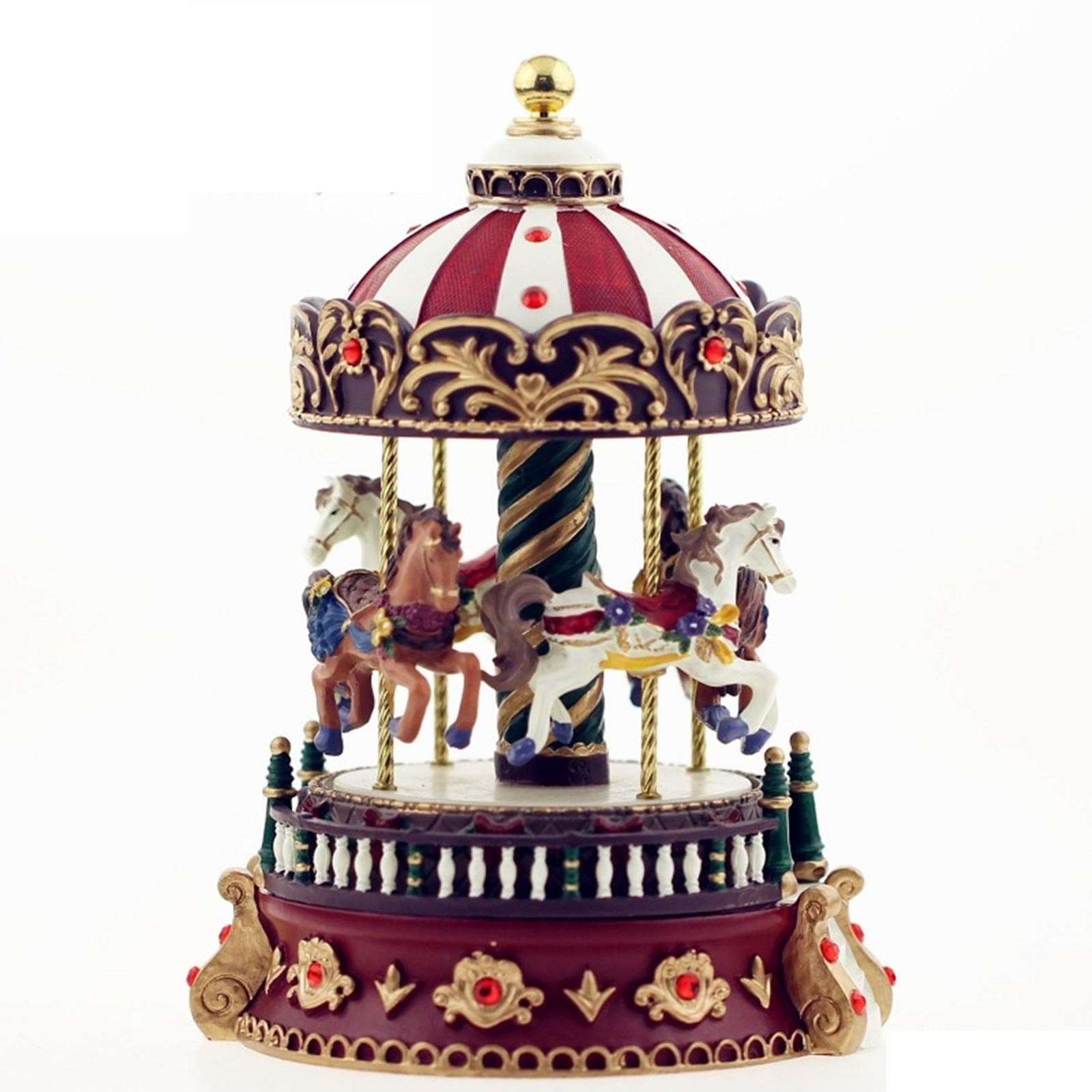 Carousel Music Box Christmas Gift Creative Resin Crafts Ornaments dark red