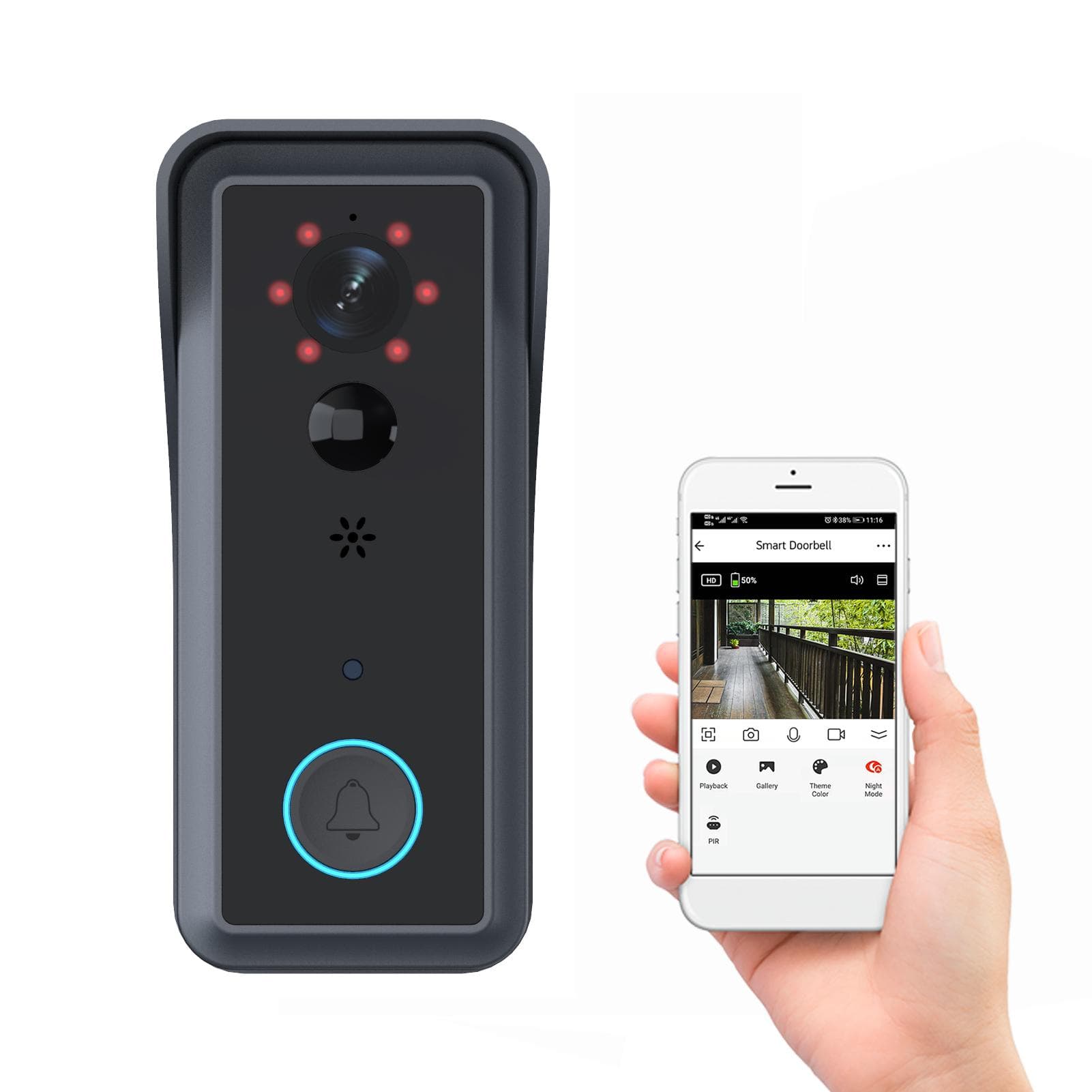 WiFi Video Doorbell Camera Wireless 1080P HD Camera 2-Way Audio Motion Detection Infrared Night black