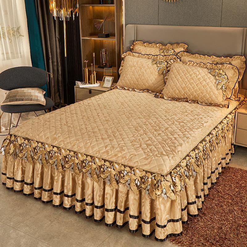 Thickened Warm Bedspread on The Bed Luxury Skirt-style Bed Linen Set Queen Size Bedspread Embroidery Cotton Bedding Cover 200x220cm 1pc