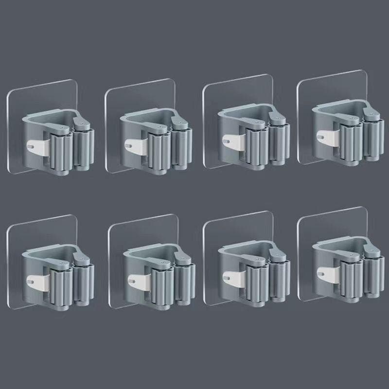 8-Piece No-Drill Mop and Broom Holder - Clear, Wall-Mounted Storage for Household Cleaning Essentials