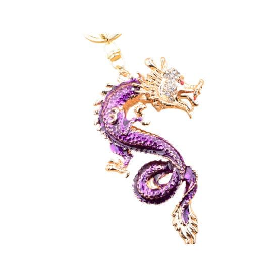 3D Cartoon 2024 Year of Dragon Pendant Dragon Keychain with Rhinestones Inlay Zinc Lucky Chinese purple