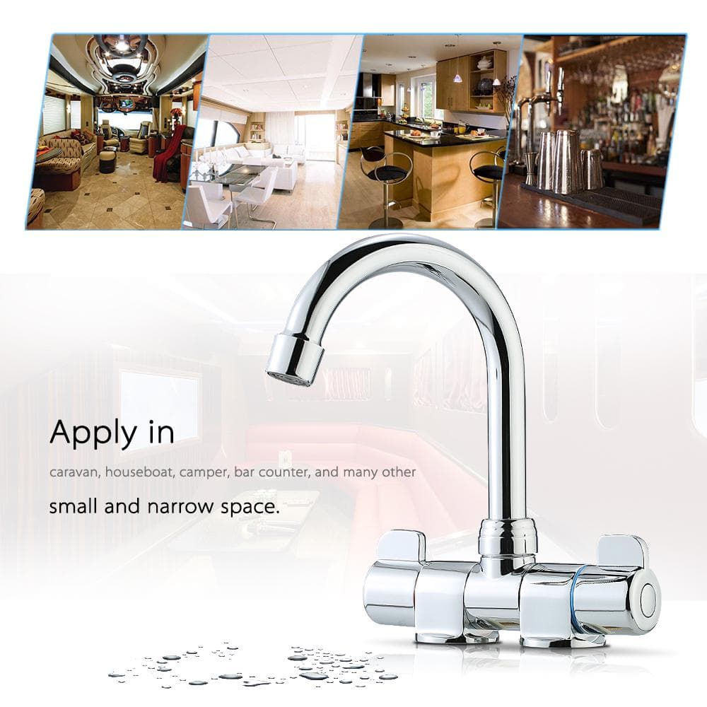 Foldable RV Rotating Two Handle Deck/Wall Mounted RV Kitchen Faucet