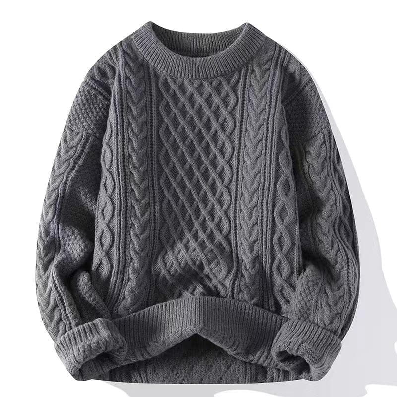 Men's Thick Cable Knit Sweater - Casual, Mature, Solid Color Pullover for Autumn and Winter Triple Extra Large gray