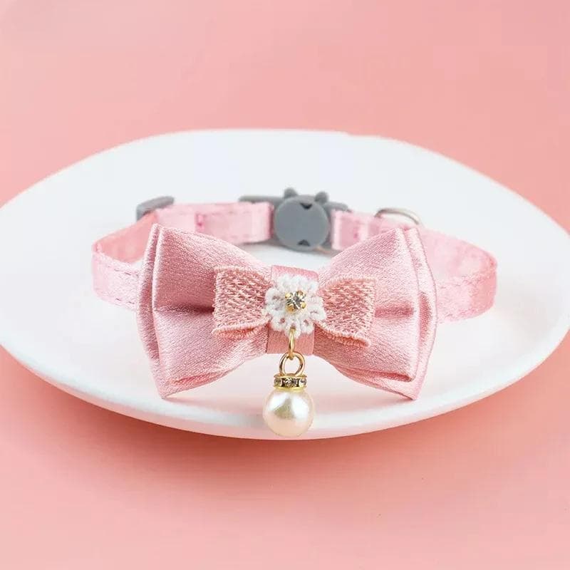 Pet Collar Pink Lace Bow Hanging Bead Cat Choker Bell Dog Cat Supplies Pet Accessories Dog Accessories Dog Cat Products 20-30cm