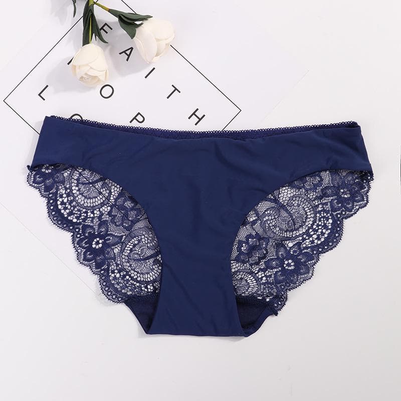 Women's Sexy Lace Panties Seamless Panty Briefs Underwear Breathable Hollow Triangle Underpants L blue