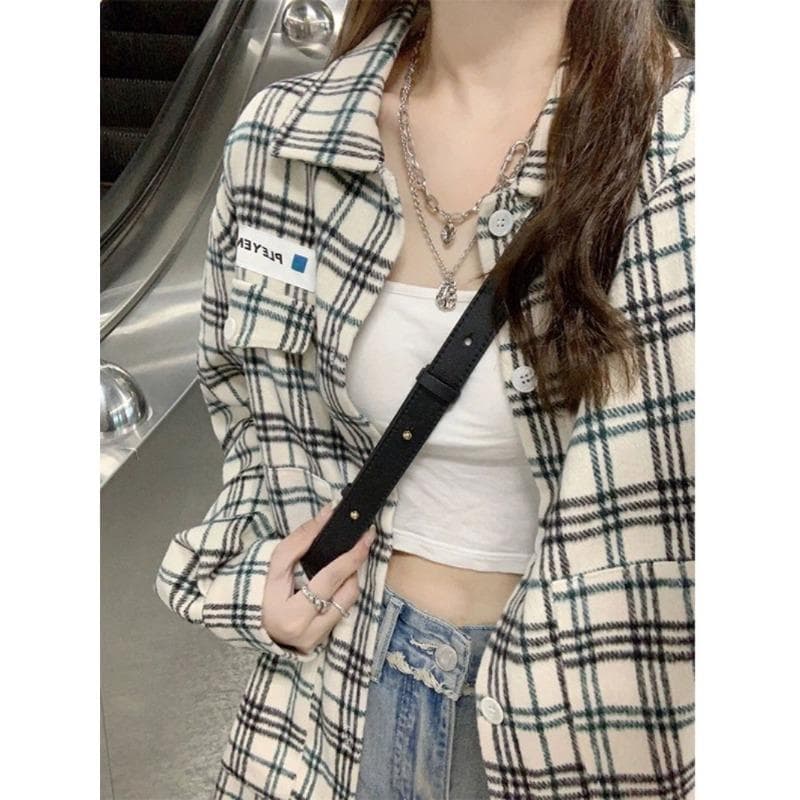 French Plaid Long-sleeved Shirt Jacket Autumn and Summer New High-end Style Layered Casual Striped Shirt for Women Sun Protection 2XL
