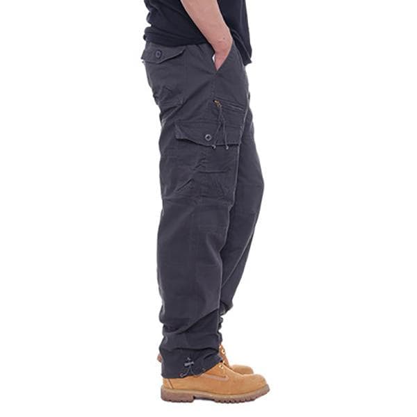 Cotton Overalls Men's Casual Pants Elastic Waist Large Size Multi-pocket Loose Trousers Construction Site Pants XL dark grey