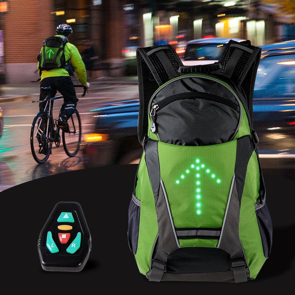 18L Bike Backpack LED Turn Signal Light Outdoor Safety Night Riding Camping gray/green
